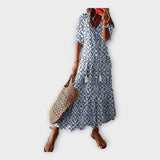 Vintažinė suknelė su Siuvinėjimu ir V formos iškirpte