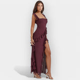 Suknelė su Iškirptu Ir Reguliuojamais Volanais