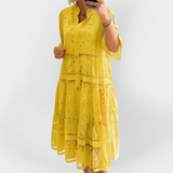 Nėriniuota Suknelė su Rankovėmis ir Priekiniais Mygtukais