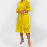 Nėriniuota Suknelė su Rankovėmis ir Priekiniais Mygtukais