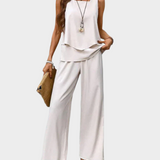 Vasaros Komplektas su Rankovių Mėgstiniu ir Platėjančiomis Kelnėmis su Raštais