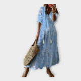 Vintažinė suknelė su Siuvinėjimu ir V formos iškirpte