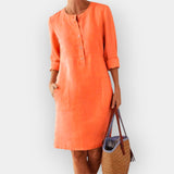 Elegantiška Medvilninė Midi Suknelė su Paprastu Dizainu