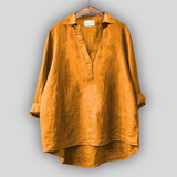 Balta lino palaidinė su V formos iškirpte