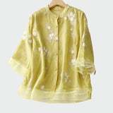 Medvilninė bliuskutė su siuvinintomis gėlėmis