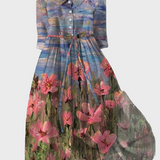 Prašmatnus Suknelė su Impresionistiniu Raštu