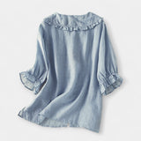 Dryžuotas marškinys su dekoratyviniu apykakle