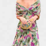 Florendra – ilga gėlėta suknelė V formos iškirpte