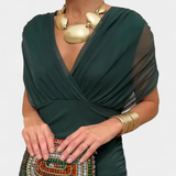 Florendra – ilga gėlėta suknelė V formos iškirpte