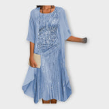 Lengvas Suknelė su Išorine Švarku ir Raštais