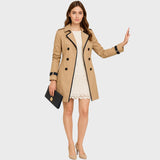 Prabanga | Moteriškas dvieilis trenčinis su kontrastinėmis detalėmis